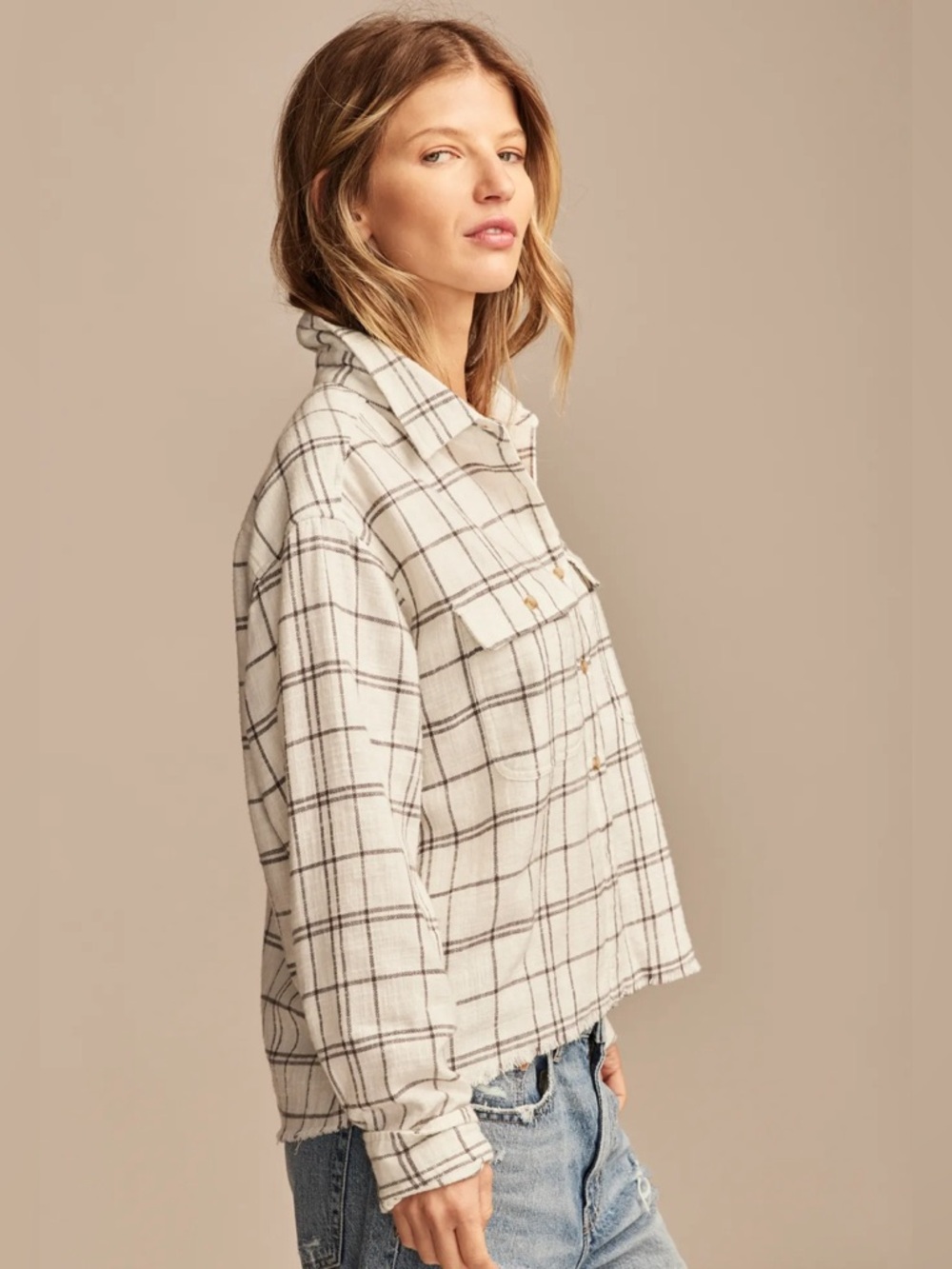 Lucky Brand Raw Edge Cropped Button Down Shirt - Picture 6 of 13